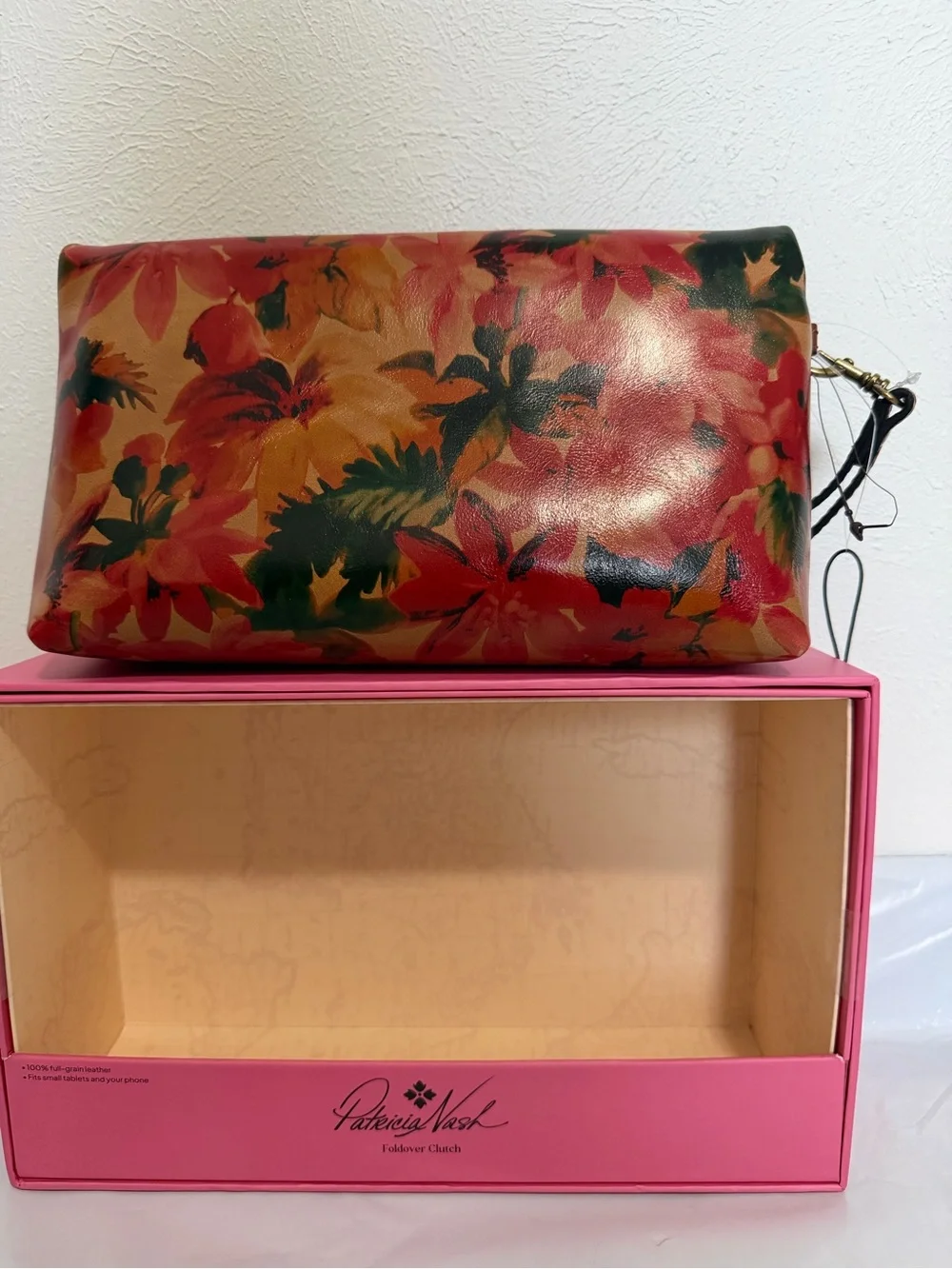 Patricia Nash Orange and Brown Floral Foldover Wristlet Clutch